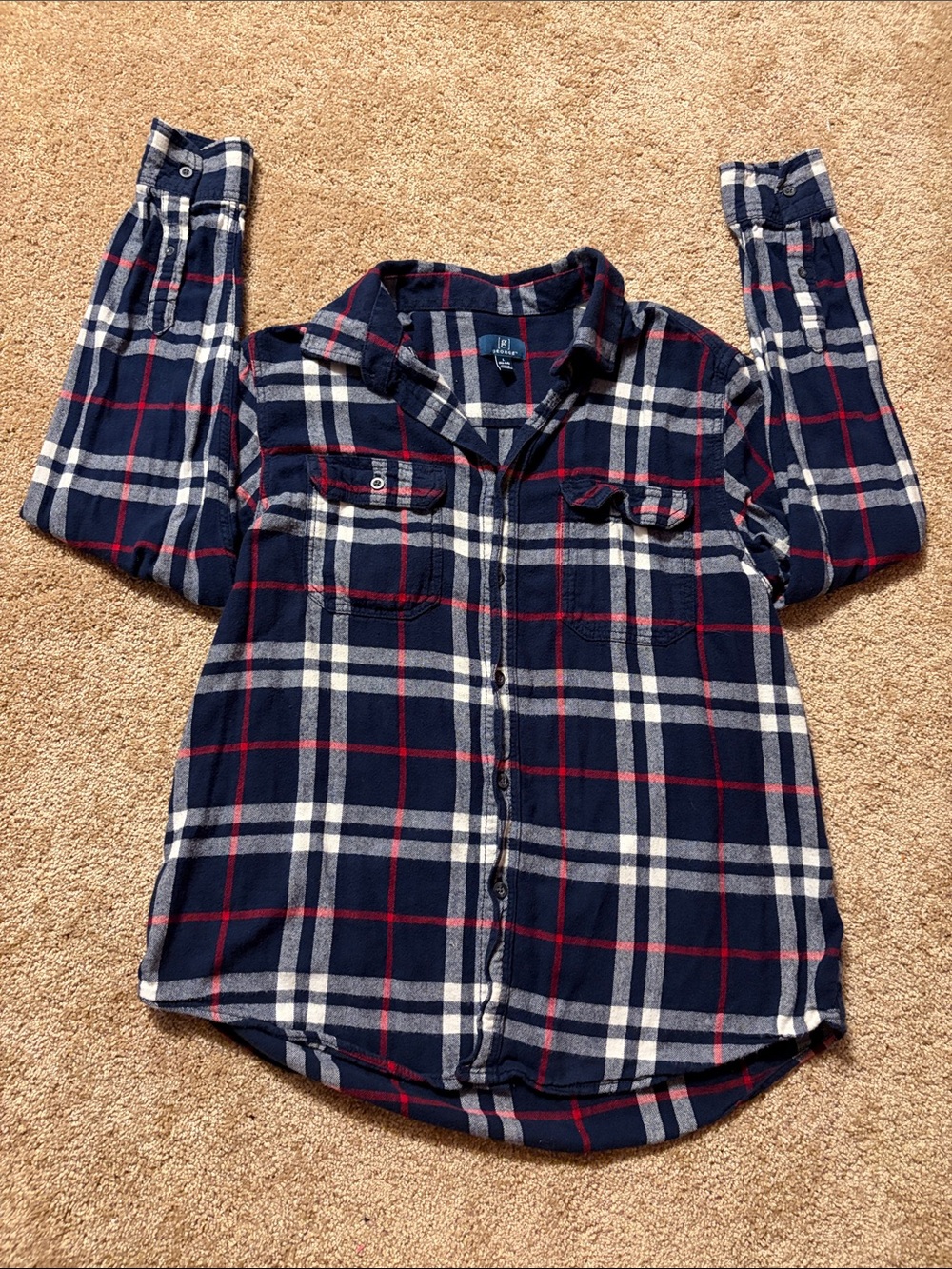 George Men’s Navy Plaid Button-Up Shirt